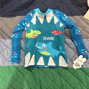 Colorful Shark Graphic Kids Swim Rashguard